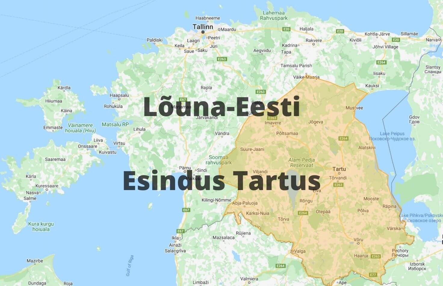Eesti kaardil tähistatud Kliimakaubamaja Lõuna-Eesti teeinduspiirkond